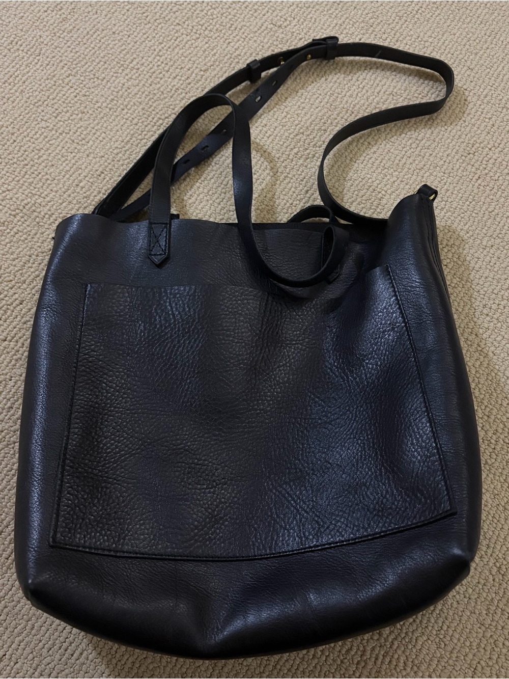 NWT Black Leather Tote Bag with Adjustable Strap MADEWELL